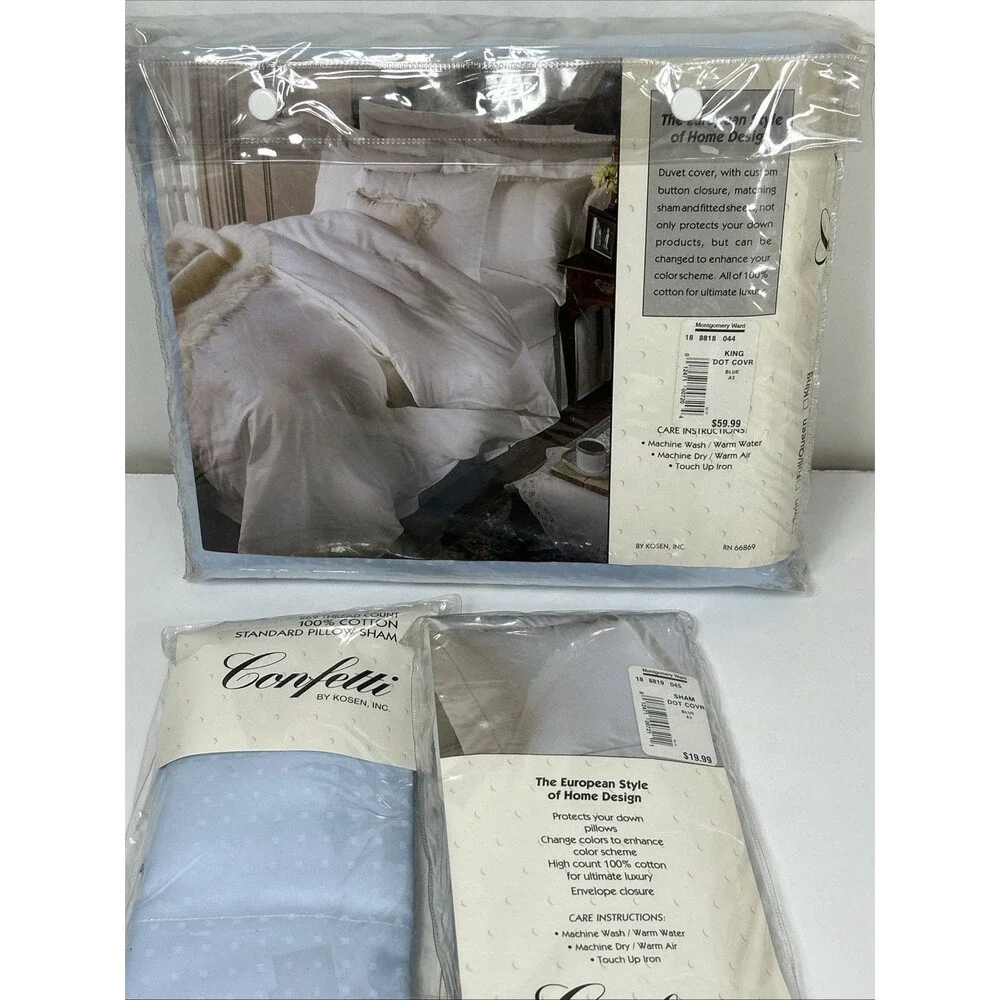 Confetti Kosen King Duvet Cover & Shams Dot Blue Set European Style Cotton
